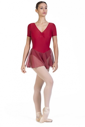 Short sleeve ballet leotard with attached chiffon skirt California